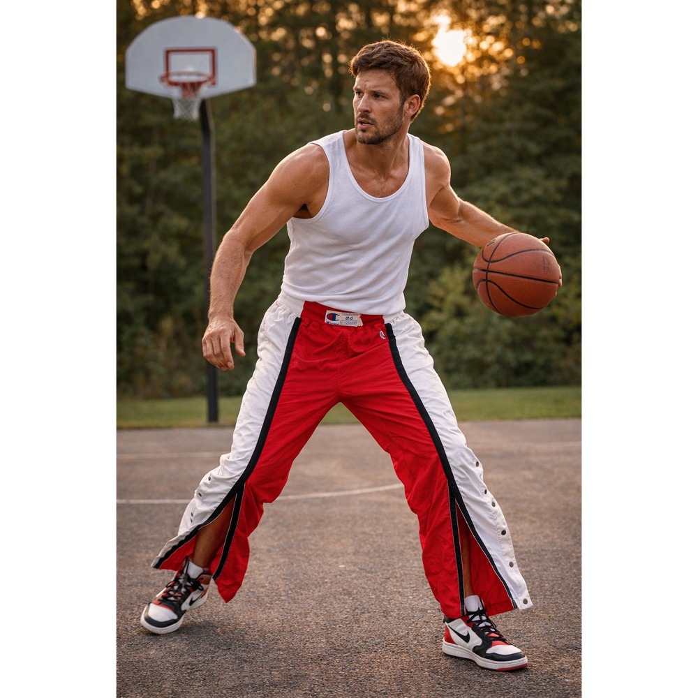 Vintage‎ Champion Red White Colorblock Snap Side Tear Away Track Pants Size 34